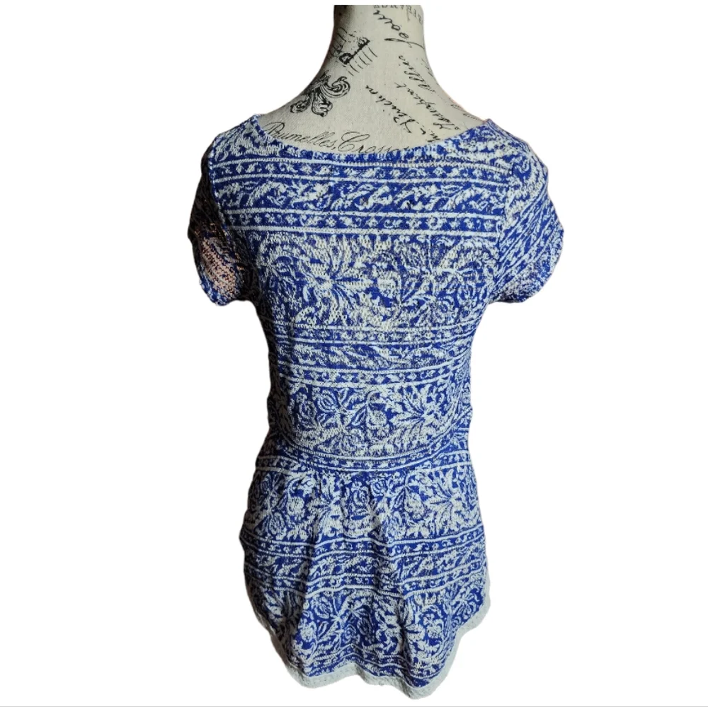 Anthropologie Meadow Rue Blue/White Boho Top Size Small - Picture 2 of 3